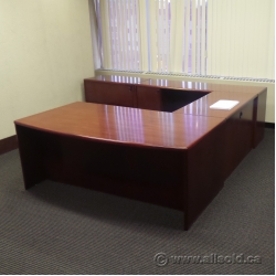 Brown Solid Wood Bow Front Dual Pedestal U / C Suite Desk